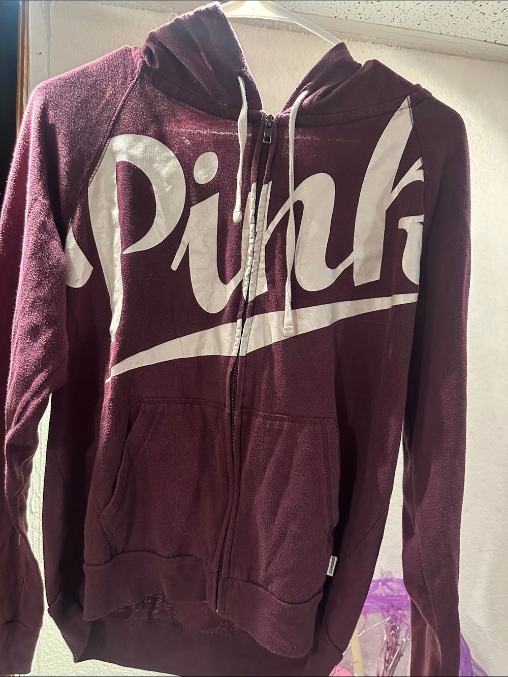 Victoria's Secret PINK Maroon Cardigan with Branded Neckband